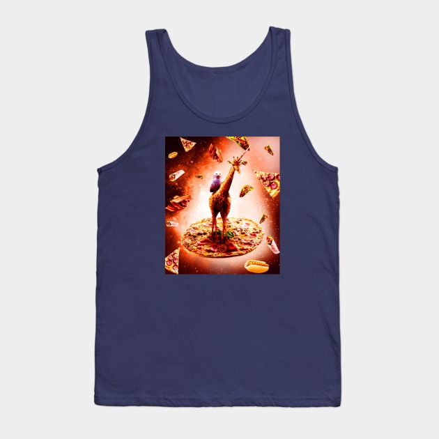 Snowy owl Riding Unicorn Giraffe on Pizza in the Food Universe Tank Top by Random Galaxy